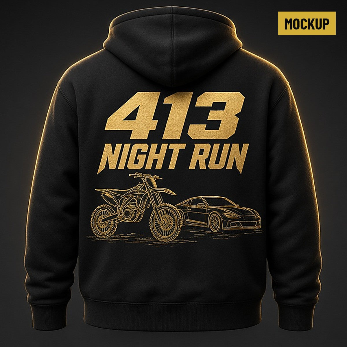 413 Night Run Hoodie concept mockup