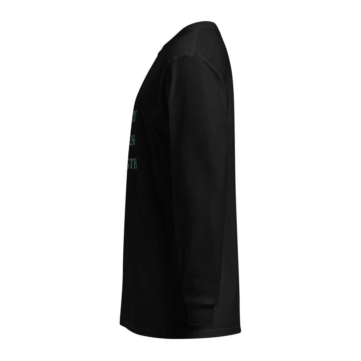 Black LKS Loyalty Kindness Strength Heavyweight Long Sleeve — left-side view
