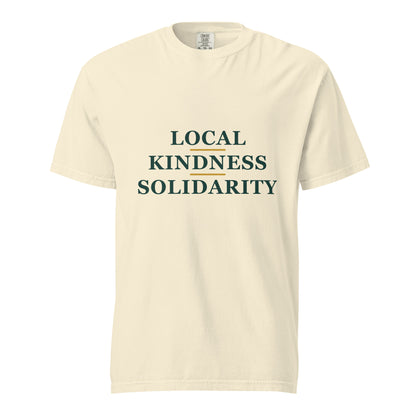 Ivory LKS Local Kindness Solidarity heavyweight tee — front view