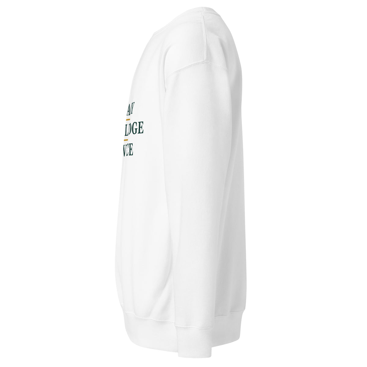 White LKS Legacy Knowledge Service Premium Crewneck — left-side view
