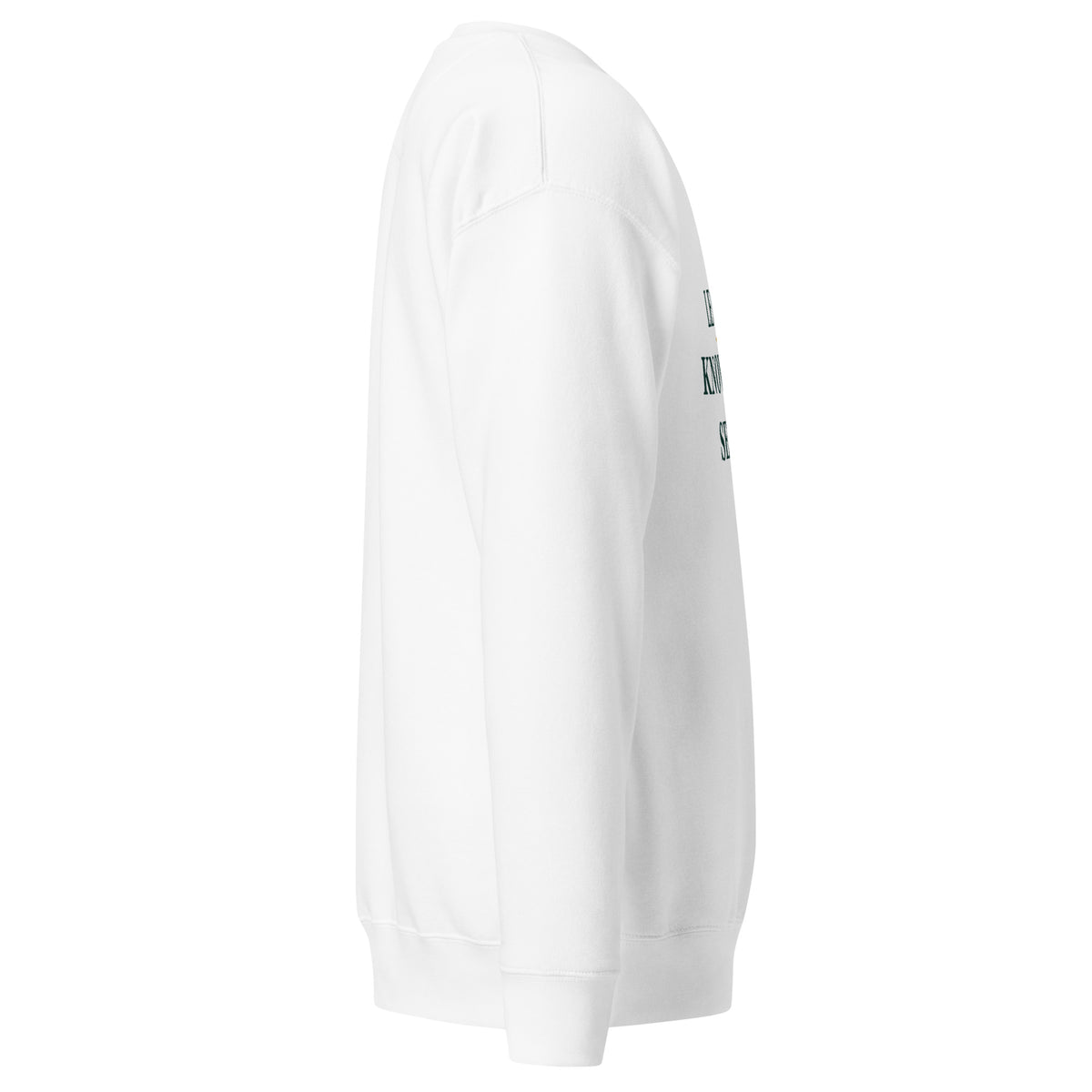 White LKS Legacy Knowledge Service Premium Crewneck — right-side view